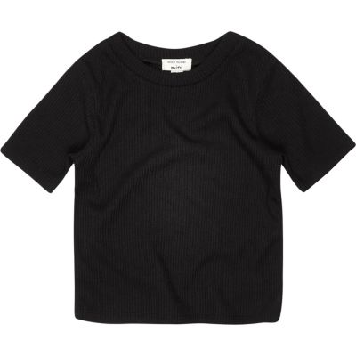 Mini girls black ribbed t-shirt